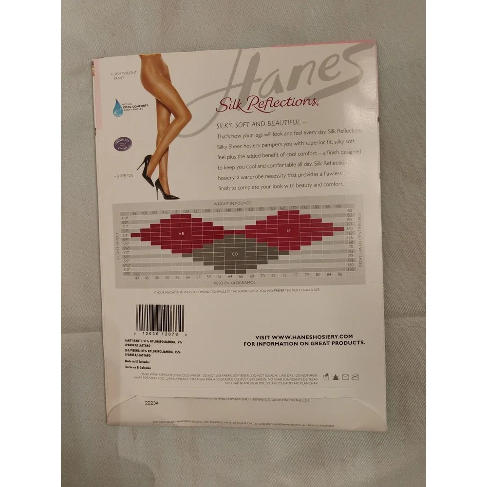 New Hanes Silk Reflections Silky Sheer Non Control Top Jet Pantyhose Size AB 715